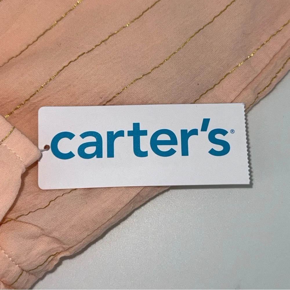 Carter's Light Pink/Peach and Gold Button-Front Romper